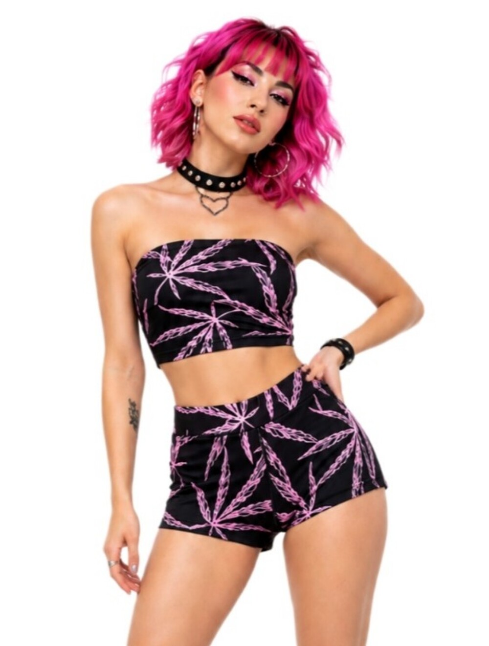 Too Fast 2PC SET Pink Weed Boob Tube
